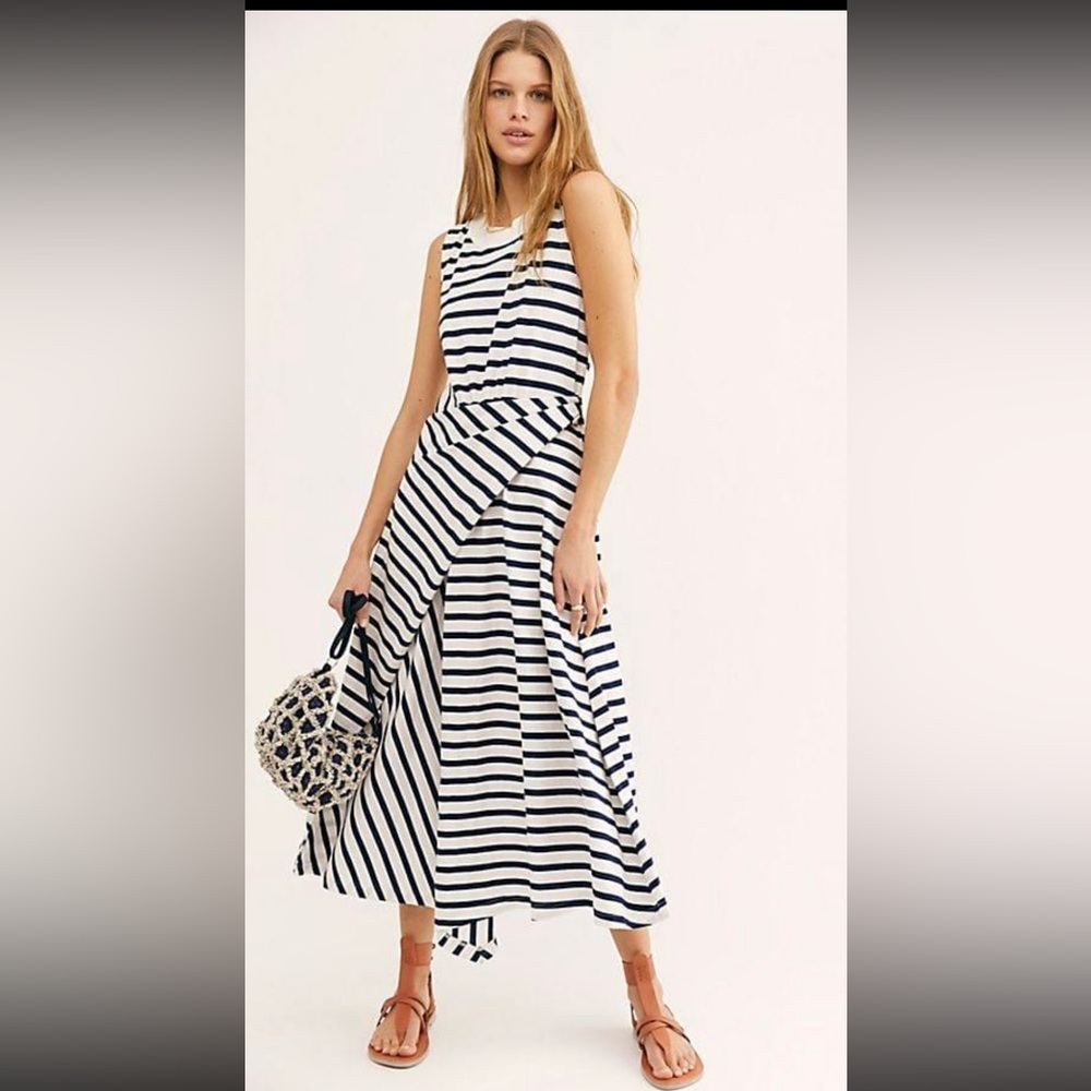 Free People FP Beach Women’s Capri Stripe Midi/Maxi Dress Navy White Boho